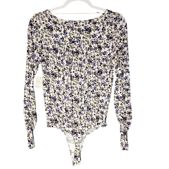 Free People Intimately Free Kaya Print Cutout Bodysuit Blue Micro Floral Fairy - Picture 6 of 13
